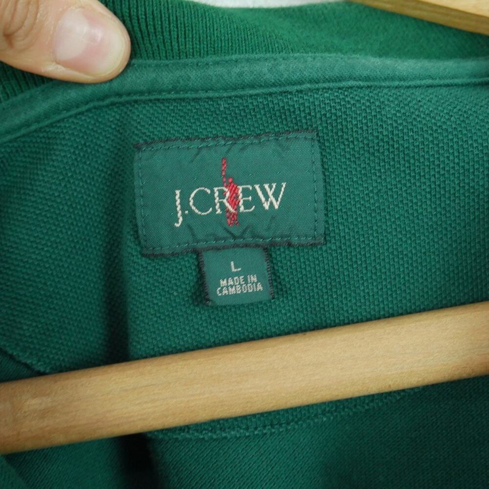 J Crew Oarsman Long Sleeve Polo Large FLAW Green Cotton Preppy Heritage Rugby - Picture 4 of 11